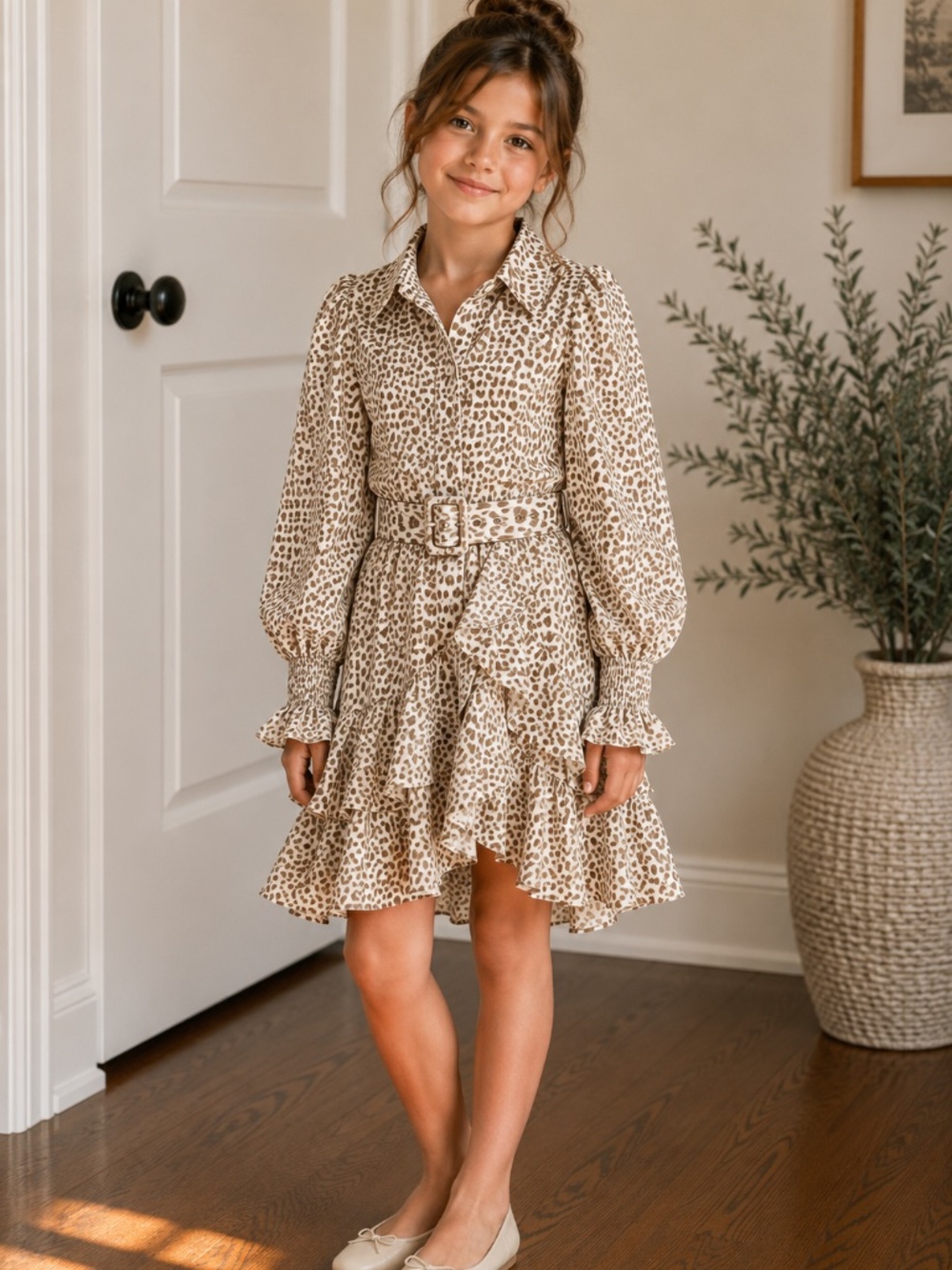 Bardot Junior Bessie Cheetah Print Ruffle Dress Preppy Girls 7
